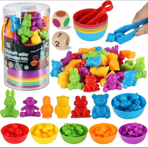 TOSUTO Montessori Juguete Educativo,Clasificar Juegos,Juguetes educativos con Tazas,Juego de Combinación de Color,Motricidad Fina,Juguetes para Niños Contar,Juguetes Educativos para Niños 2 3 4 años