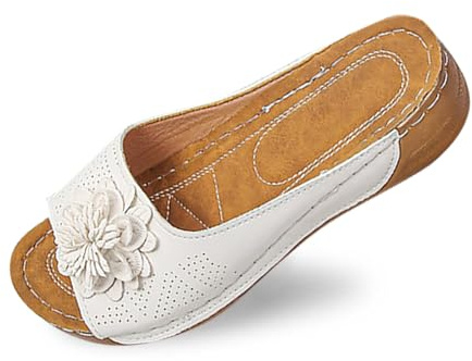 Générique Ces élégantes Chaussures compensées à Bout Ouvert pour Femmes, avec Dessus en Cuir et Chaussons Fleuris, sont des Chaussures Confortables et Pleines de tempérament.