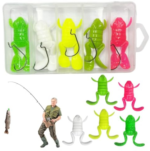 Grodbeten för bassfiske Realistisk Flexibel Och Portabel | Saltvattenbetesset 5-Pack För bass, öring, mal, gös, lax, crappie i stilla vatten, saltvatten, sjöar, hav, bäckar, träsk,