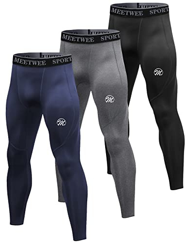 MEETWEE kompressionsbyxor för män, sportleggings långa löparbyxor andningsbara funktionella byxor tights byxor