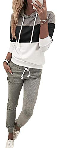 Tuta Sportiva Donna a Righe - Completo Sportivo per Palestra Manica Lunga - Felpa con Cappuccio e Pantaloni Jogging - Sportwear Invernale - Nero S