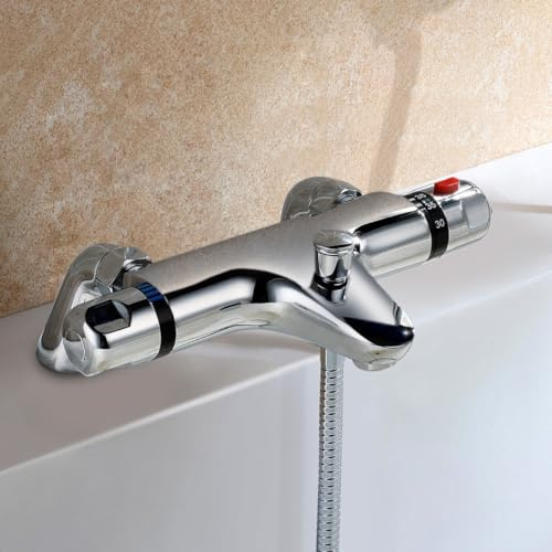 Winstead Deck Mounted Thermostatic Bath Shower Mixer Tap Chrome, Solid Brass, Anti Scald Device, Easy to Install Replacement Bath Shower Valve