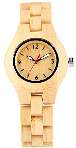 OIFMKC Montre en Bois Montre en Bois rétro pour Femmes Montres à Quartz analogiques Lumineuses Horloge Femme Dames exquises Montres de Bande en Bois de Luxe reloj, Bois de Bambou