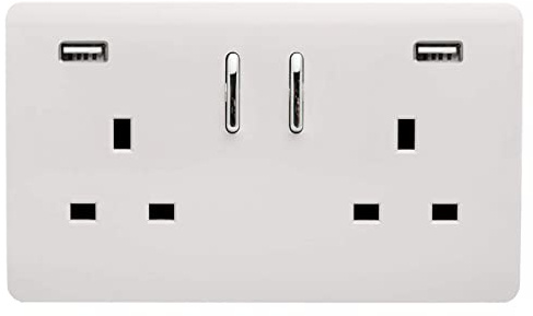 Trendi 2 Gang Artistic Modern Glossy 13 Amp 2 x 3.1A USB Switched Plug Socket Ice White