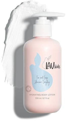 Lav Kids Delicate Body Lotion with Camomile, Sweet Almond and Shea Butter, 200ml Naturally Gentle Kids and Baby Moisturiser Cream, Dermatologically Tested for All Skin Care Types (Pear Body Lotion)