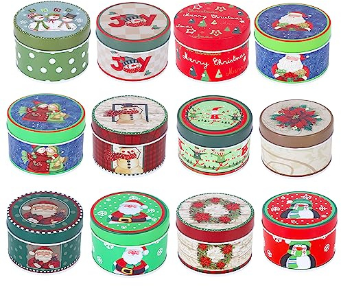 Gukasxi Juego de 12 Velas de Navidad en Tarros de 9,5 Onzas Con Tapa - Accesorios para Fabricación de Velas Aromáticas - Caja de Almacenamiento de Metal