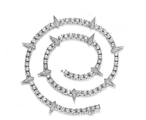 ClosJery Iced Out Necklace for Men Women Zircon Tennis Chain Trendy Cool Rapper Anime Hippie Pop Spikes Panther Claw Choker Necklace Cosplay Wakanda King Jewelry Gift (Silver,24)