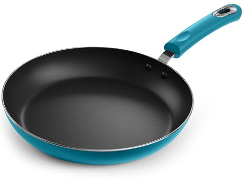 KICHLY Large Nonstick Induction Frying pan - Multipurpose All cooktop Pan for Home Kitchen or Restaurant, Scratch Resistant, Bakelite Handles (28cm, 11 inch, Turquoise, 1 Piece)