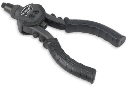 Hoteche Pinza rivettatrice a doppia impugnatura da 10 pollici in acciaio al carbonio e lega di alluminio. Set di attrezzi per rivetti da 760 g con 5 ugelli e 3 ganasce in acciaio per rivetti ciechi.