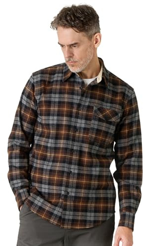 LAPASA Chemise Flanelle Homme 100% Coton Manches Longues Chemise de Bûcheron à Carreaux Douce & Confortable M138 Marron & Gris Chiné M