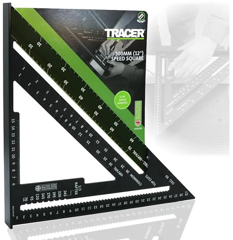 TRACER Speed Square 300mm (12 Inch). Rafters Square with Metric and Hip & Valley Scales. Roofing and Carpentry Marking Tool