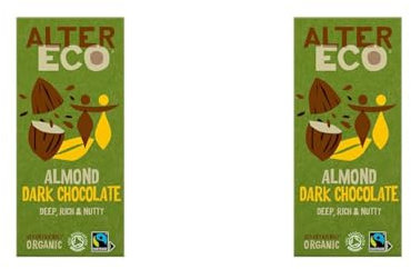 Alter Eco Almond Dark Chocolate Bar, Luxury Vegan Chocolate, Organic Chocolate & Fairtrade Chocolate, Low Sugar Chocolate Bar with Almond Nuts, Eco Conscious Vegetarian Chocolate, GMO Free - 1 x 100g