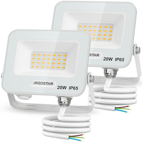 Aigostar Faretto LED da Esterno 20W, 1650LM, Faretti LED Esterno Naturale 4000K, Luce di Sicurezza Impermeabile IP65, Per Giardino, Cortile, Garage, Corridoio, Confezione da 2