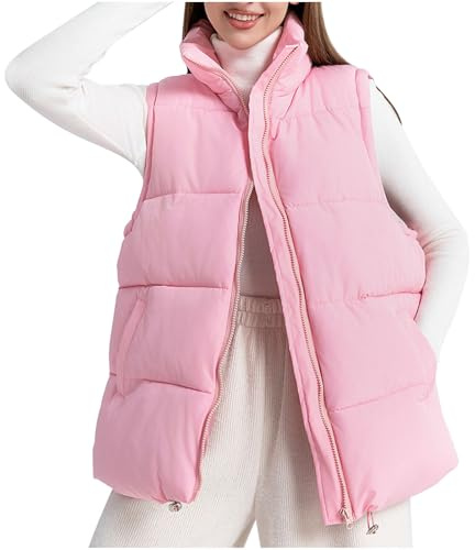 Puffer Vest Womens Winter Jacket Quilted Lightweight Jackets Sleeveless Down Coat Oversized Waistcoat Fashion Gilet Pink