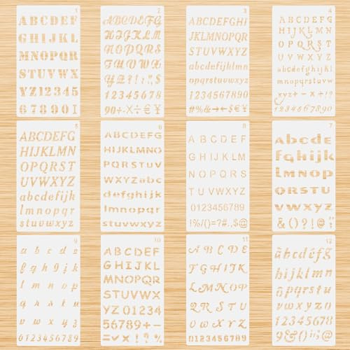 12 stencil con lettere piccole per pittura, 10 x 17 cm, stencil per pittura, stencil per scrapbooking, lettere, stencil in plastica per diari, quaderni, progetti artigianali fai da te