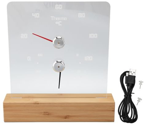 2 i 1 Bastutermometer och Hygrometer, Luftfuktighet och Temperaturmätning Inomhus för Hotellhem, Temperaturmätare med Vitt LED-ljus, Tillbehör Till Basturum (Celsius