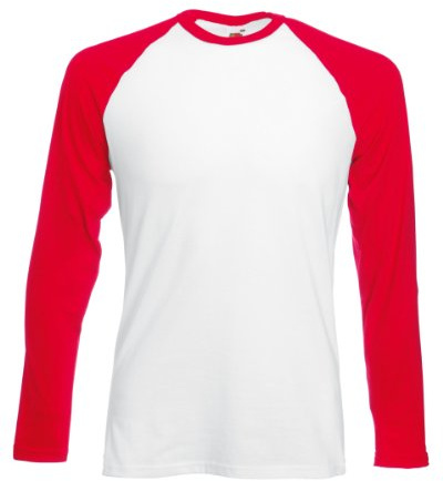 Fruit of the Loom - Maglietta da baseball da uomo, 100% cotone, taglia M, colore: Bianco/Rosso