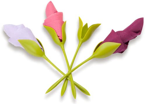 PELEG DESIGN - Serviettenhalter Bloom 5 x 20 cm | Edle Tischdekoration in Blumenform | 4er Set in grün | Weiße Servietten inklusive | Geschenk zu Weihnachten, Geburtstag, Hochzeitstag