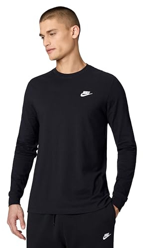 NIKE Men's Sportswear Club Long Sleeve Shirt, Black/White, L UK
