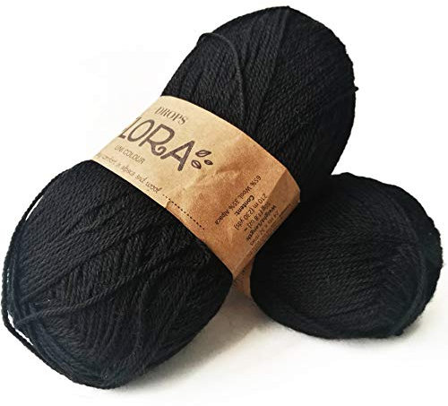 DROPS Flora 06 UNI Black 4 ply Alpaca and Wool Knitting and Crochet Yarn