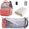 SNDMOR Sac à Langer pour Bébé Sac à Dos, Sacs à Langer Grande Capacité, Sac à Langer de Voyage Portable Avec Lit Pliable, Sac à Dos pour Lit Bébé (Rose et Gris)