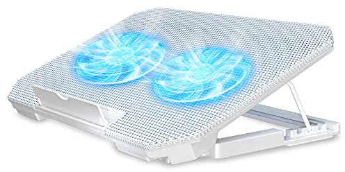 LIENS Laptop Cooling Pad - 11-17 Inch, White, Metal, 2 Fans, USB Powered, Adjustable Height, Compatible with Laptops 10-17 Inches