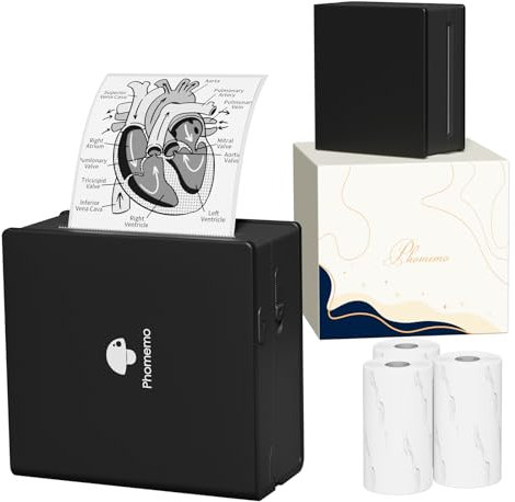 Phomemo Drucker, M02 Mini Thermodrucker für Smartphones mit 3 Papierrollen, Kleiner Sticker Drucker Kompatibel mit iOS und Android für Studien, Etiketten, Fotos, Gemälde, Notizen - Schwarz