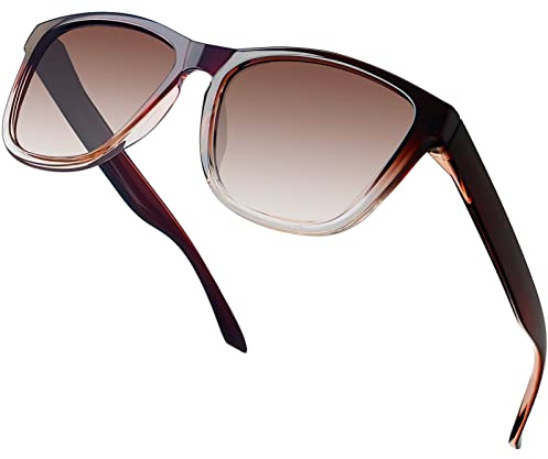 KANASTAL Lunettes de Soleil Homme Femme Rectangulaire Mode Rétro Lunette de Soleil Marron Monture Dégradé UV400 Protection