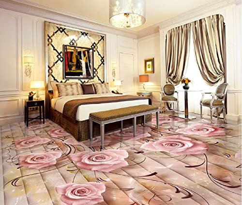 Pvc-Bodenbelag-Rolle Pvc-Selbstklebende 3D Rosa Rosen Marmor Rutschfeste Wasserdichte Foto Selbstklebende Boden Wandbild Aufkleber Tapeten Wandbilder Drucken Aufkleber,250X175Cm Dasserdichte Abnehmb