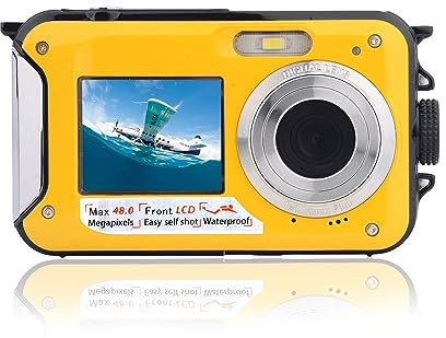 Digital Camera Waterproof 10Ft Dual Screens 16X Digital Zoom Full Hd 2.7K 48Mp For Swimming Diving Surfing River Stream Ocean Landscape Water Park Photography(Yellow)