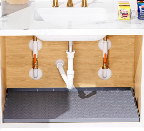 Puricon Alfombrilla Debajo del Fregadero Impermeable, Protector de Alfombrilla de Goma Flexible, Bandeja de Goteo Bajo Fregadero para Gabinete de Baño 36 -Gris