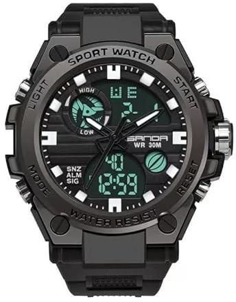 Digitala Sportklockor För Män,Elektronisk Klocka Quartz Movement Dual Display Digital Sportklocka Med Självlysande Ljus Datum För Student Svart