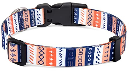 Mihqy Dog Collar with Bohemia Floral Tribal Geometric Patterns - Soft Ethnic Style Collar Adjustable for Small Medium Large Dogs(Color Symbols,L)