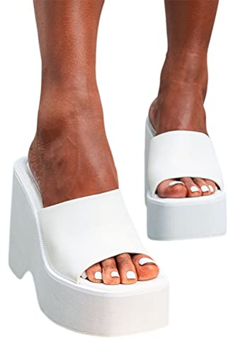 Onsoyours Sandale Femme Compensees Été à Bout Ouvert à Talons Hauts Mules à Plateforme Sandales D'été Compensé Rétro Chaussures de Plage Tongs Chaussures