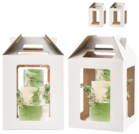 XININSUN Tall Cake Boxes with 6 windows,12x12x14 Tall Cake Carrier, Tiered Cake Box, Layer Cake Box, large cake box,Ideal for 10 & 12 Tiered Cakes (2 Pack-White)