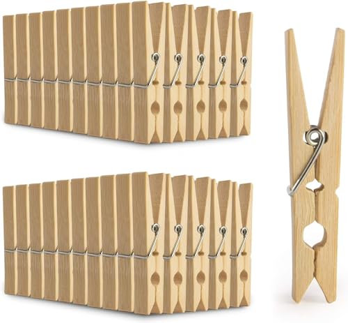 Bamboo Pegs - Pack of 100 | Strong Wooden Clothes Pegs for Washing Line | Wooden Peg for Arts Crafts & Hanging Photos | Strong Laundry Washing Pegs | Laundry Pegs (Medium)