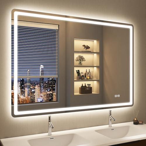 STARLEAD Badrumsspegel med LED-belysning, 100 x 70 cm, LED-spegel med 3 ljusfärger, anti-imma, minne, IP44, härdat glas, horisontell/vertikal