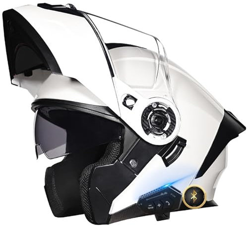 Motorradhelm Intercom Bluetooth Modular Helm Klapphelme ECE-geprüft, Mehrfachbelüftung Motorrad-Vollvisierhelm mit Doppelvisier, Geräuschreduzierung für Männer Frauen S-XL