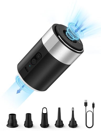 Elektrische Luftpumpe, 4000mAh Wiederaufladbare Akku Luftpumpe Luftmatratze mit 5 Luftdüsen, Mini Luftpumpe Elektrisch Inflator mit Licht/Tragetasche, Schnell Inflator für Luftmatratze, Schlauchboot