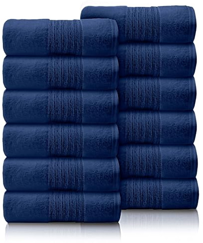 GC GAVENO CAVAILIA 12-pack ansiktshanddukar set (30 x 30 cm) – 450 GSM ansiktsdukar i bomull – snabbtorkande och mycket absorberande fingertoppshandduk tvättduk för badrum, spa, gymhanddukar – blå