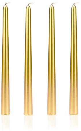 Ovaletta 4 Stück Goldene Stabkerzen für Hochzeit & Geburtstag - Höhe 25 cm, Durchmesser 2,1 cm, Brenndauer ca. 7 Stunden