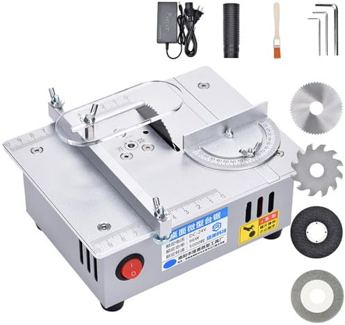 VoOqo Table Saw, Mini Cutting Machine Craft Saw, Multi-Functional Electric Cutter with Scale, Protective Cover, for DIY Hobby Model Miniature Wood Crafts Cutting