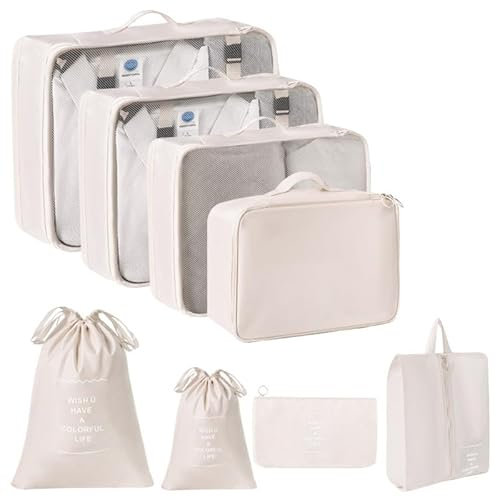 8-teiliges Koffer Organizer Set – Packwürfel für Kleidung, BHs, Schuhe, Kulturbeutel & Wäschebeutel – Leichtes, langlebiges, wasserabweisendes Nylongewebe – Ideal für Reisen & Outdoor-Aktivitäten