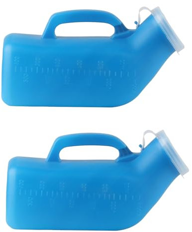 2 Pcs Urine Bottles Male Urinal Bottles for Men, Firm Portable Plastic Male Potty Pee Bottle, Thick Pee Bottle with Lid for Home Hospitals Emergency and Travel, Outdoor, Car, Travel, Camping (Blue)