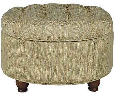Homepop Home Decor |N8264-F1077 | Button Tufted Woven Round Storage Ottoman | Ottoman with Storage for Living Room & Bedroom, Tan & Cream Tweed