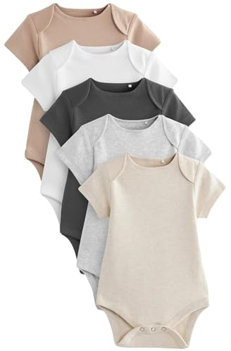 NEXT Bébé Body à manches courtes essentiel pour bébé, lot de 5 | Coloris neutres, Parfaits chaque jour, Coton super doux, Encolure enveloppe, Fermeture à boutons-pression à l’entrejambe