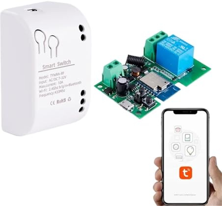 1-kanals Wi-Fi Smart Switch 7-32 V, mini Wi-Fi-belysningskontroll, RF 433-mottagare, 10 A garageportöppnare, Smart Life Tuya-app, 1 gängrelä