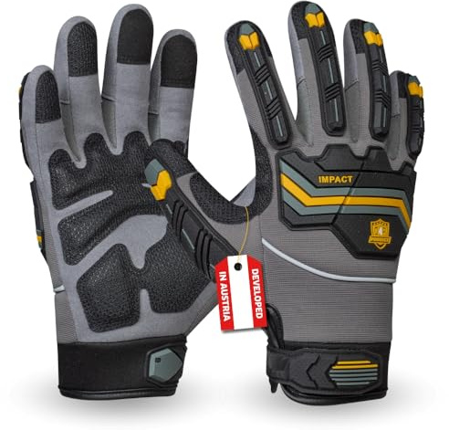 G4P Anti Shock Prime – Mechaniker-Arbeitshandschuhe mit TPR-Stoßschutz, 1 Paar, Touchscreen-fähig, verstärkte Daumen-Zeigefinger-Zone, verstellbarer Klettverschluss, Gr. L (Gr. 9)