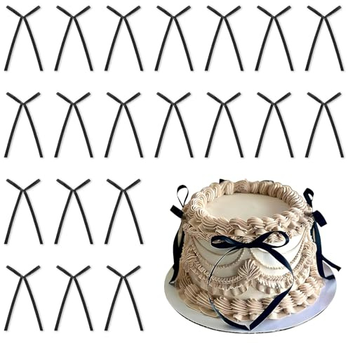 20 Pcs Décor de Gâteau avec Nœud noir,Toppers de Gâteau en Ruban,Pour Mariage,Anniversaire,Saint Valentin,Baby Shower,Fête