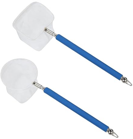 2 stycken mini akvariehåv liten – akvarium räkhåv Ø 5 cm – utdragbart handtag i rostfritt stål – mjuka runda/fyrkantiga maskor – infällbar 19–53 cm för akvarier, små dammar